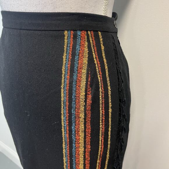 Requirements Long Boho Western Skirt Black Gold Red Fringe Faux Wrap Sz 14 - Picture 4 of 9